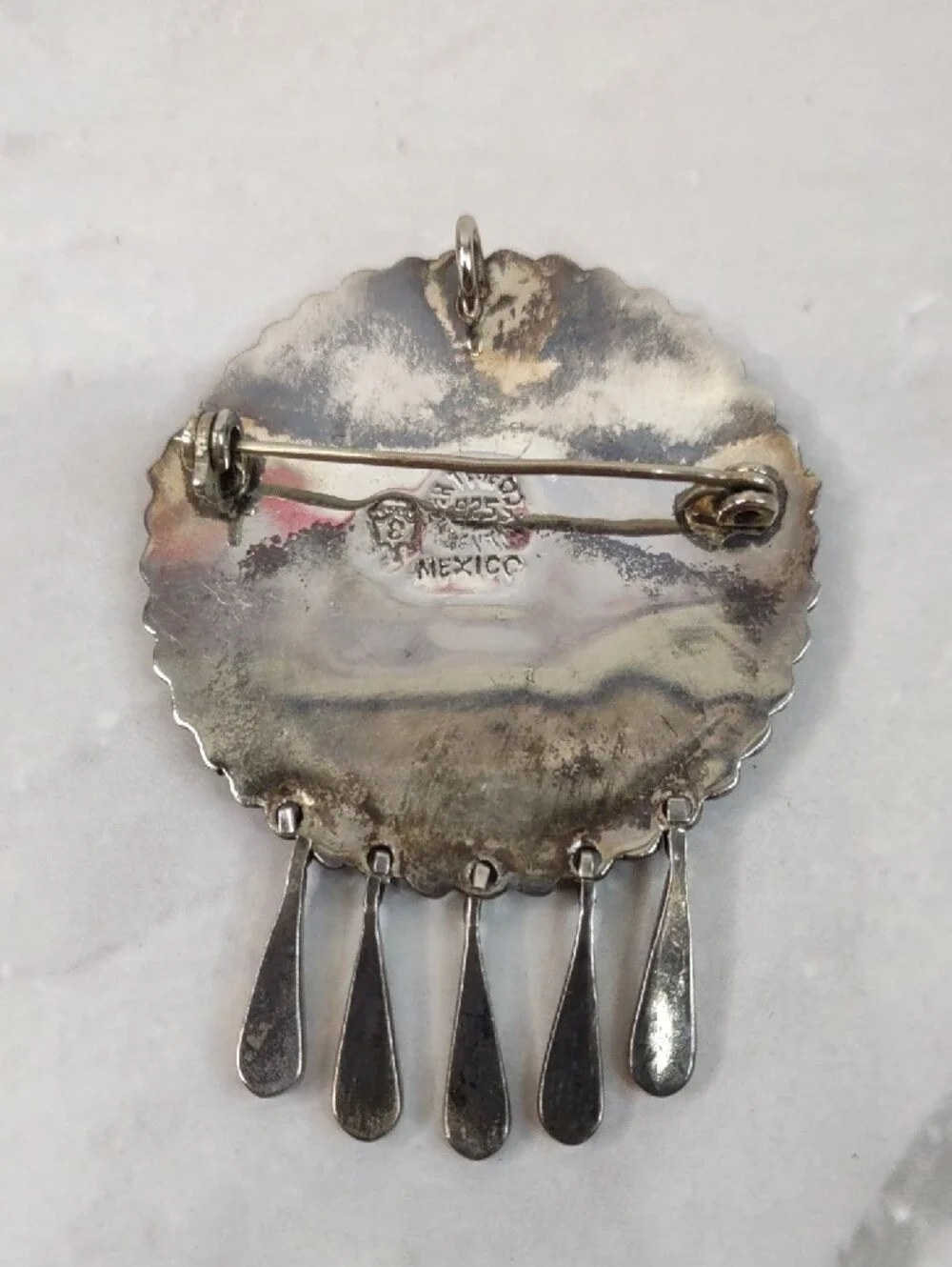 Vintage Taxco Sterling Silver Round Mosaic Brooch/Pendant